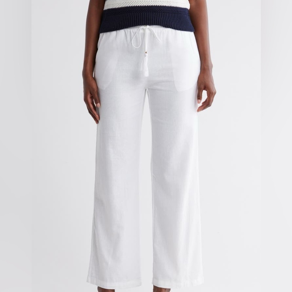 Ellen Tracy New White Linen Pants Drawstring Wide Leg Timeless Classic Medium - Picture 14 of 14